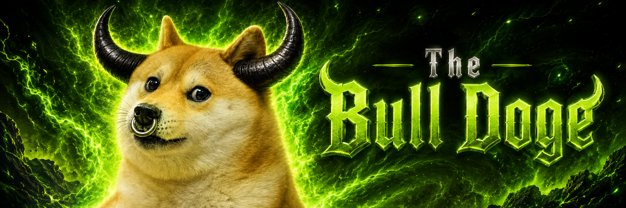 The Bull Doge banner — electrified Shiba with bull horns